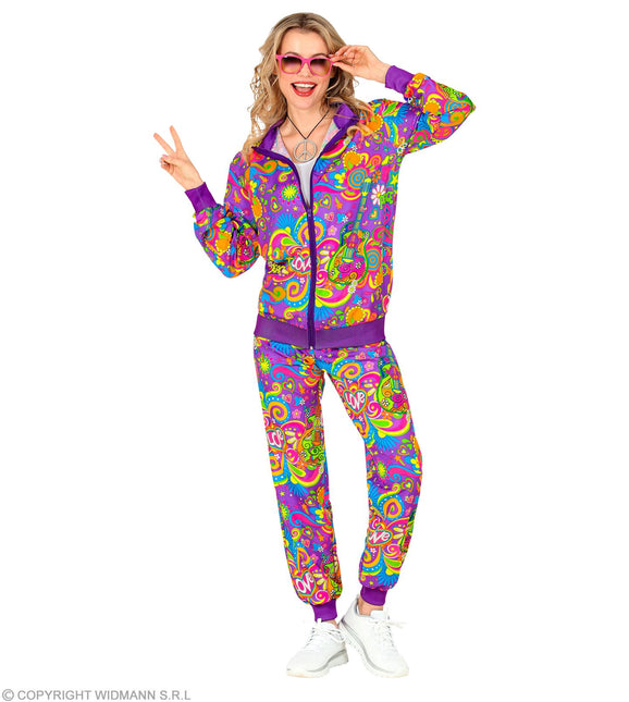 Trainingsanzug Hippie Neon Flower Power Kostüm