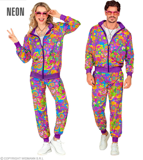 Trainingsanzug Hippie Neon Flower Power Kostüm