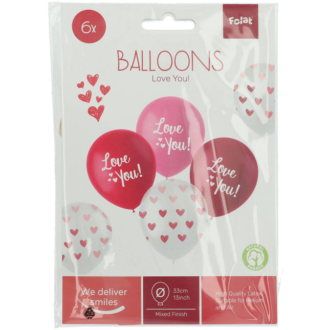 Luftballons "Love You! Mix Pink 33cm - 6 Stück