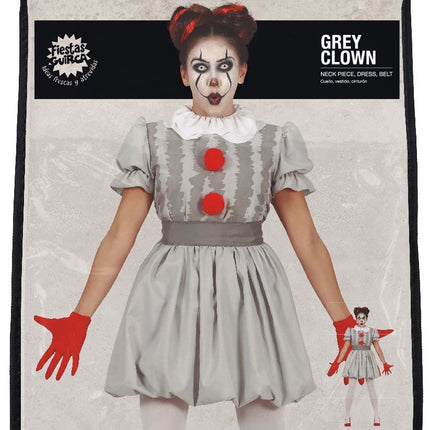 Horror Clown Halloween Kostüm Damen Grau