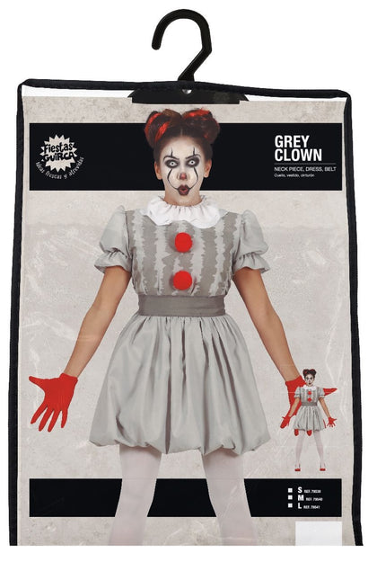 Horror Clown Halloween Kostüm Damen Grau