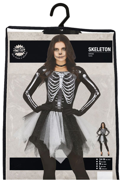 Skelett Halloween Kleid Damen Schwarz