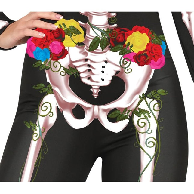 Skelett Halloween Kostüm Damen Blumen