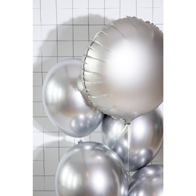 Heliumballon Rund Silber Satin 45cm Leer