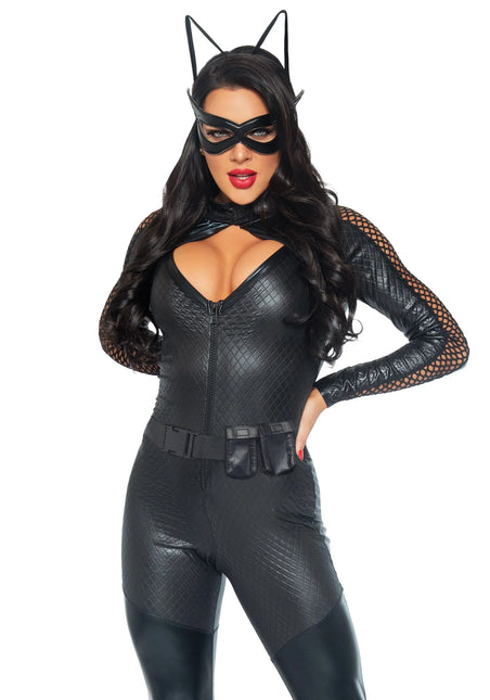 Catwoman Catsuit Schwarz Damen Wicked Kitty Leg Avenue