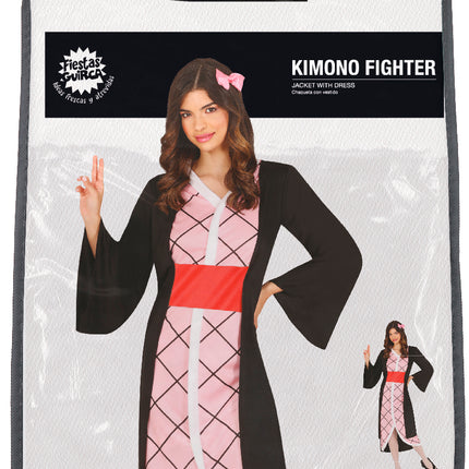 Kämpferin Kostüm Kimono Schwarz Rosa Damen