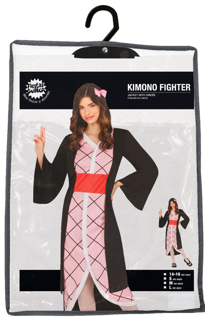 Kämpferin Kostüm Kimono Schwarz Rosa Damen