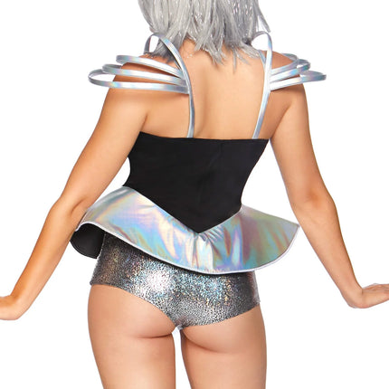 Astronautenanzug Schwarz Silber Damen Bodysuit Leg Avenue