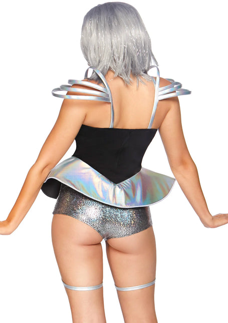 Astronautenanzug Schwarz Silber Damen Bodysuit Leg Avenue