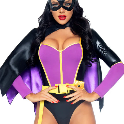 Batgirl Kostüm Schwarz Lila Damen Bodysuit Leg Avenue