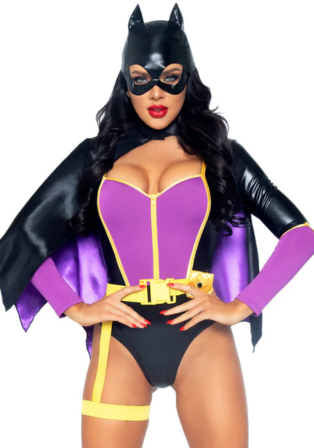 Batgirl Kostüm Schwarz Lila Damen Bodysuit Leg Avenue