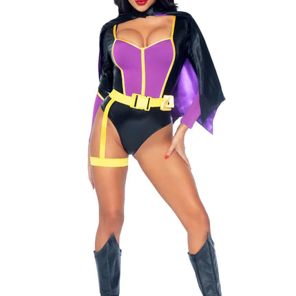 Batgirl Kostüm Schwarz Lila Damen Bodysuit Leg Avenue