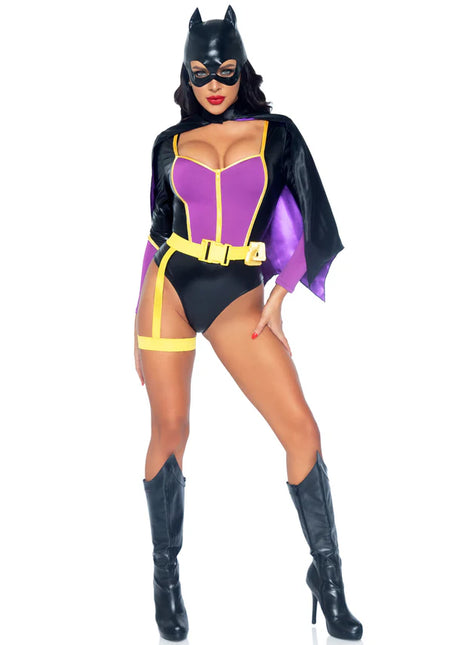 Batgirl Kostüm Schwarz Lila Damen Bodysuit Leg Avenue