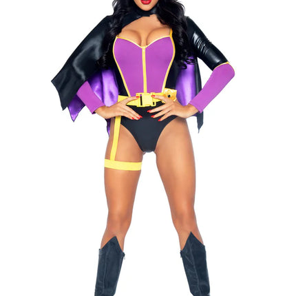 Batgirl Kostüm Schwarz Lila Damen Bodysuit Leg Avenue