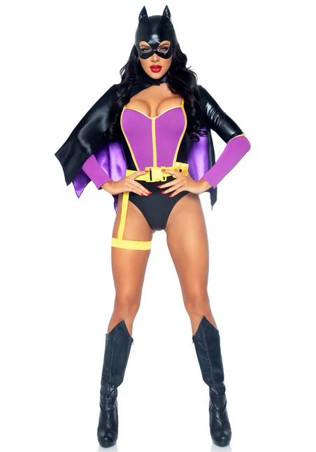 Batgirl Kostüm Schwarz Lila Damen Bodysuit Leg Avenue