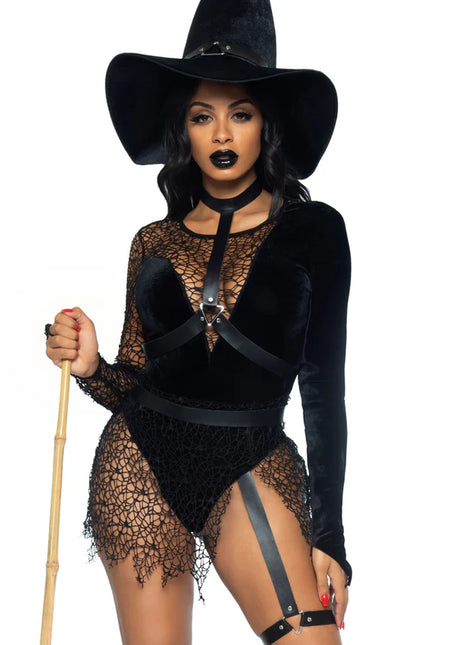 Halloween Kostüm Schwarzer Damen Bodysuit Sorceress Leg Avenue