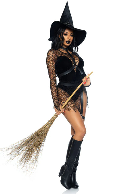 Halloween Kostüm Schwarzer Damen Bodysuit Sorceress Leg Avenue