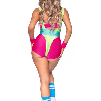 Neon 80S Kostüm Grün Rosa Damen Bodysuit Workout Leg Avenue