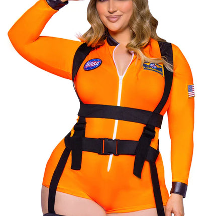 Astronautenanzug Schwarz Orange Damen Bodysuit Leg Avenue