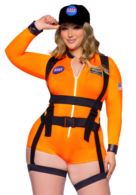 Astronautenanzug Schwarz Orange Damen Bodysuit Leg Avenue