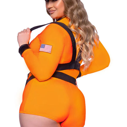 Astronautenanzug Schwarz Orange Damen Bodysuit Leg Avenue