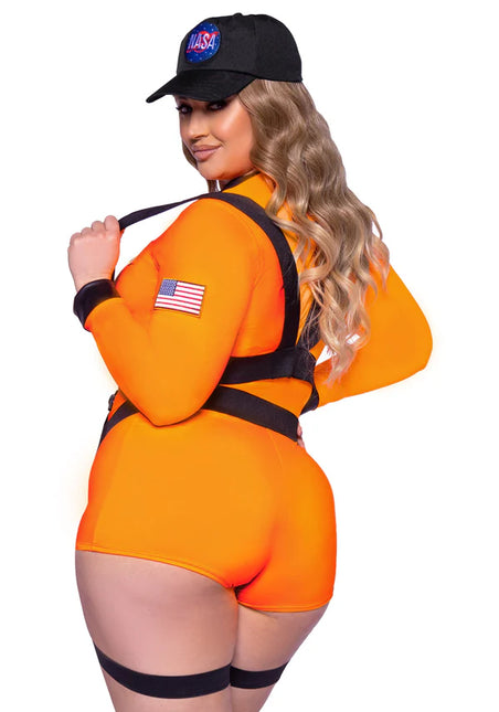 Astronautenanzug Schwarz Orange Damen Bodysuit Leg Avenue