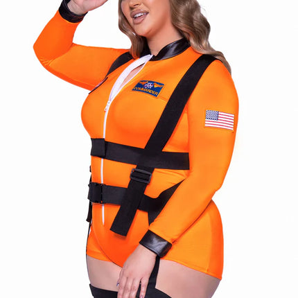 Astronautenanzug Schwarz Orange Damen Bodysuit Leg Avenue