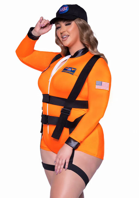 Astronautenanzug Schwarz Orange Damen Bodysuit Leg Avenue