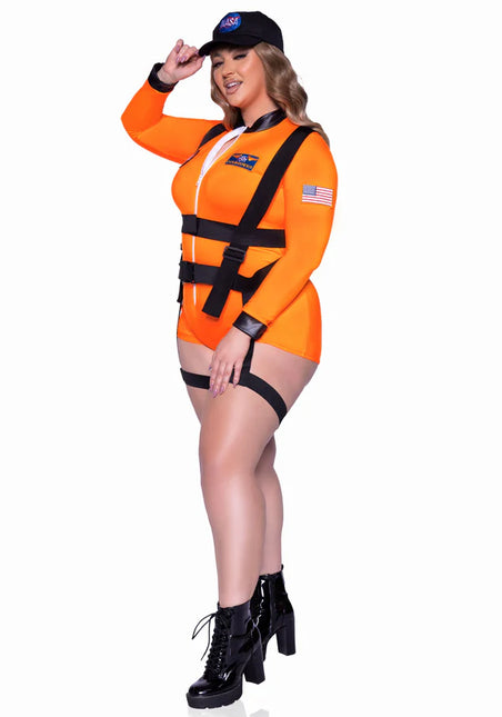 Astronautenanzug Schwarz Orange Damen Bodysuit Leg Avenue