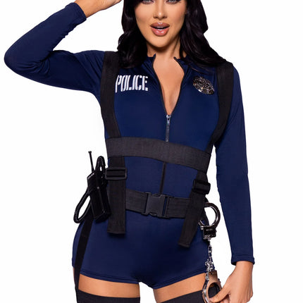 Polizei Anzug Blau Damen Bodysuit Leg Avenue