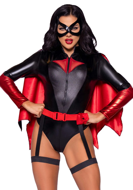 Batgirl Kostüm Schwarz Rot Damen Bodysuit Leg Avenue