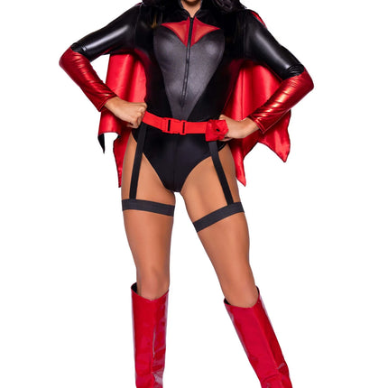 Batgirl Kostüm Schwarz Rot Damen Bodysuit Leg Avenue