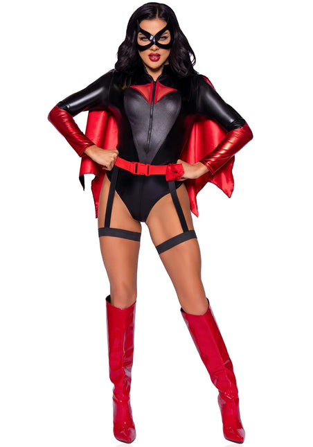 Batgirl Kostüm Schwarz Rot Damen Bodysuit Leg Avenue