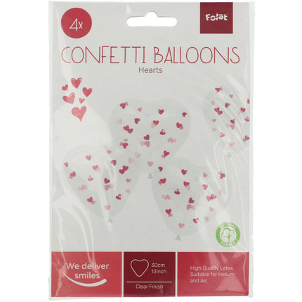 Ballons in Herzform mit rosa Konfetti 30cm - 4 Stück