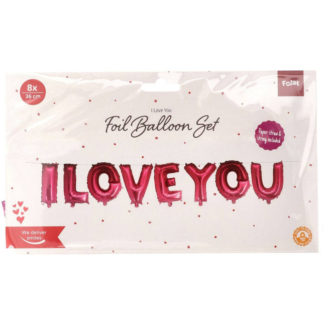 Folienballons 'I Love You' Rosa 36cm - 8 Stück