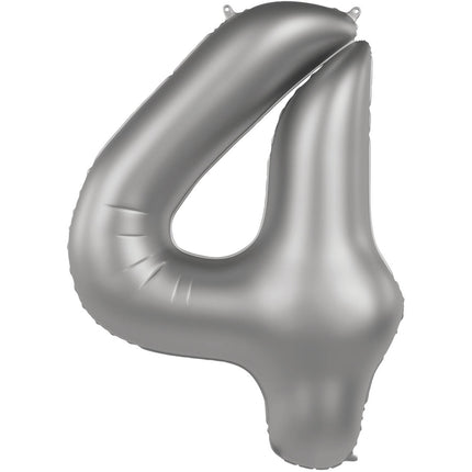 Folienballon Figur 4 Silber Satin 86cm Leer