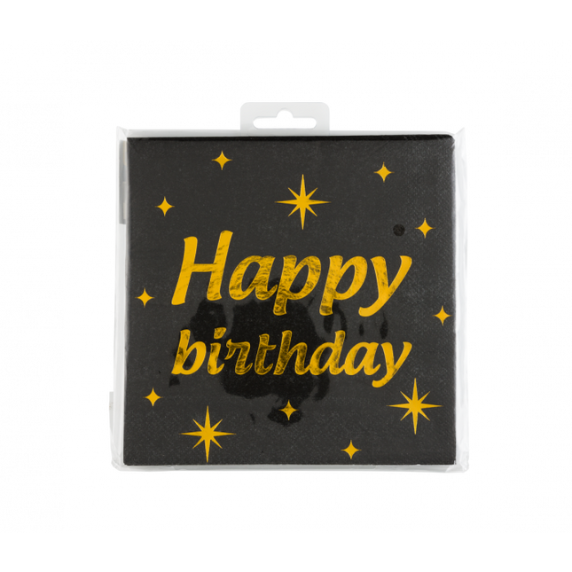 Happy Birthday Servietten Schwarz Gold 19cm 16 Stk.