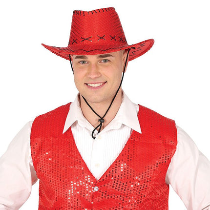 Cowboy Hoed Rood Pailleten - Partywinkel - 8434077230367