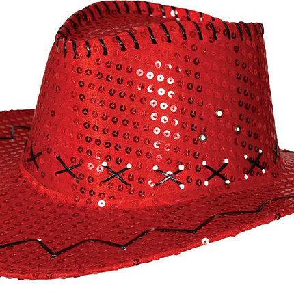 Cowboy Hoed Rood Pailleten - Partywinkel - 8434077230367