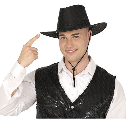 Cowboy Hoed Zwart Pailletten - Partywinkel - 8434077230312