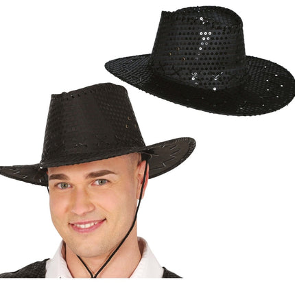 Cowboy Hoed Zwart Pailletten - Partywinkel - 8434077230312