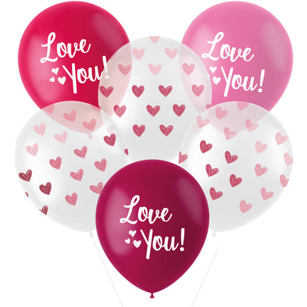 Luftballons "Love You! Mix Pink 33cm - 6 Stück