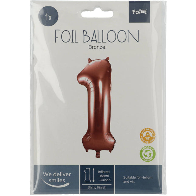 Folienballon Figur 1 Bronze XL 86cm leer