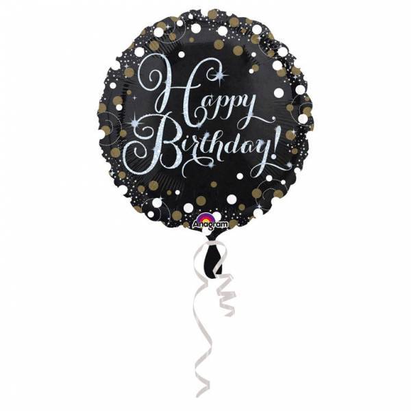 Heliumballon Happy Birthday Schwarz Glitter 43cm leer