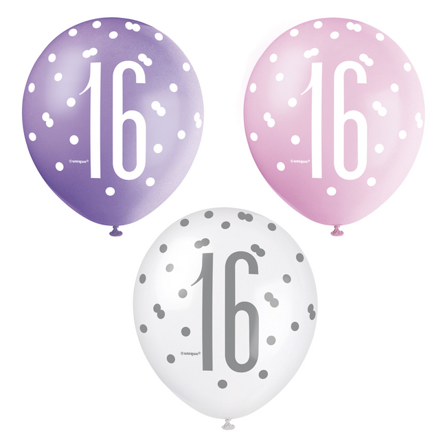 Ballons 16 Jahre Dots 30cm 6Stk