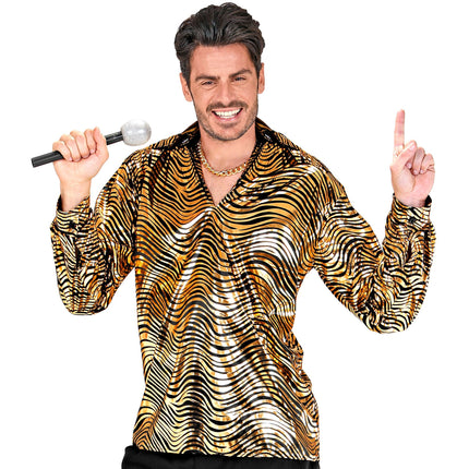 Disco 70S Shirt Gold Herren Tiger Print