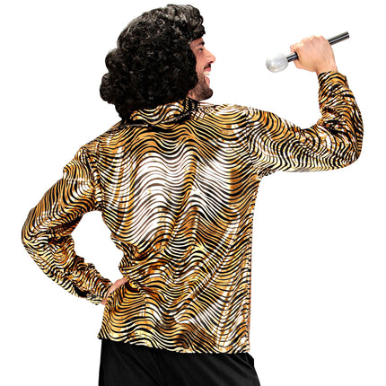 Disco 70S Shirt Gold Herren Tiger Print