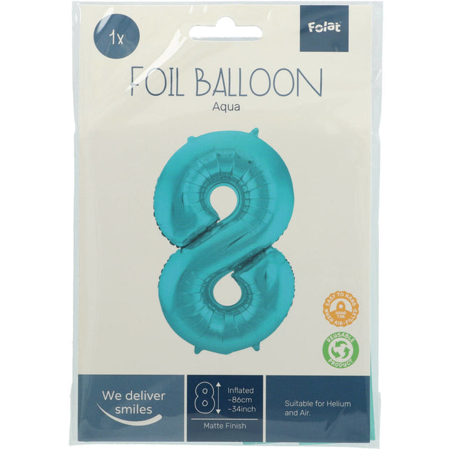 Folienballon Figur 8 Pastell Mintgrün XL 86cm Leer