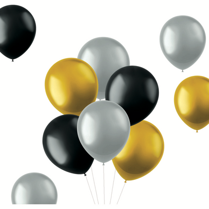 Farbige Ballons Schwarz Gold Silber Metallisch 33cm 10Stk