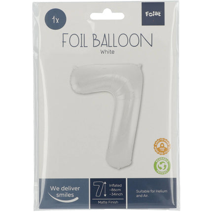 Folienballon Figur 7 Matt Weiß XL 86cm leer